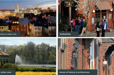 a collage of photos of a city and buildings at Explore Downtown from Adorable Mount Adams in Cincinnati