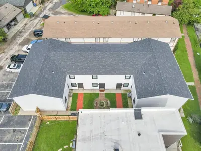 an overhead view of a house with a roof at The Schumacher Place - NEW 2 BR in Columbus