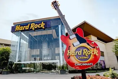 a guitar sign in front of a hard rock casino at BRAND NEW Home away from Home among the Nook in Hamilton