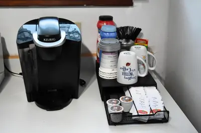 a coffee maker sitting on top of a counter at Lima Downtown 1 Bdrm Oasis in Lima