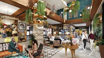 a rendering of the lobby of a store at 2 Studios apartment w prime location in Cleveland