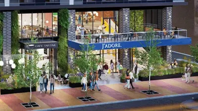 a rendering of a shopping mall with people walking in it at 2 Brand new apartments with city views in Cleveland