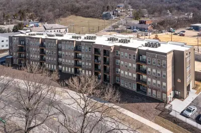 an aerial view of an apartment building at Stylish & Spacious Stay Near The Banks in Cincinnati