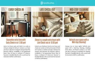 a flyer for a hotel room with a bed and a suitcase at 3BR Condo Near Ark Encounter, 8 Guests, Parking in Williamstown