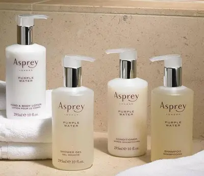 a group of four shampoo bottles sitting on a bathroom counter at Retreat At The Charles Fast WiFi WasherDryer in Dublin