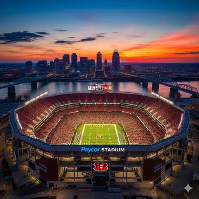 a view of a football stadium at sunset at Cincy Comfort Retreat in Cincinnati