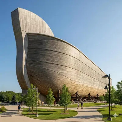 a large building in a park with people walking around it at The Restful Ark in Crittenden