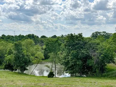 a river in the middle of a field with trees at The Lodges at Eden Reserve - Back Cabins - Near Ark in Williamstown