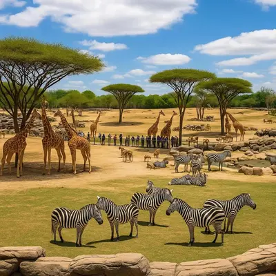 a herd of zebras and giraffes in a field at Merion Village Residences 1166 in Columbus