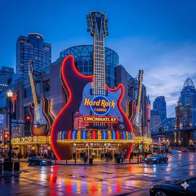 a large guitar on the front of a hard rock building at Findlay Market Suite 1 - For 2 in Cincinnati