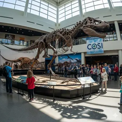 a skeleton of a dinosaur on display in a museum at The Luxe Pearl Residences 870-5 in Columbus