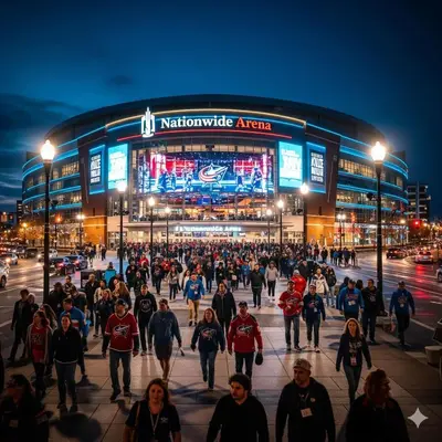 people walking in front of a stadium at night at The Luxe Pearl Residences 870-5 in Columbus