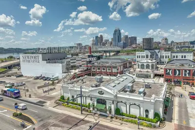 an aerial view of a city with a building at Monmouth Loft 4 - Walk to Shops in Newport