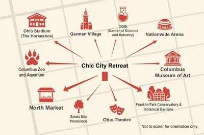 a map of the city retreats of the city of art at Chic City Retreat 87 in Columbus