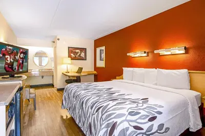 a hotel room with a bed and a television at Red Roof Inn St Clairsville - Wheeling West in Saint Clairsville