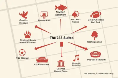 a map of the sites in the park at The 333 Suites 303 - Suite for 6 in Cincinnati