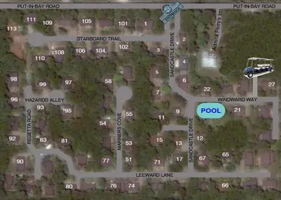 a map of a parking lot with a pool at Put-in-Bay Island Club #99 in Put-in-Bay