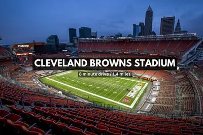 a view of a football stadium with a football field at Playhouse Square Flat • Pool Table in Cleveland