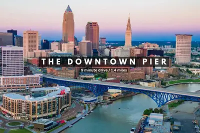 a view of a city with a bridge over a river at The Playhouse Suites 2BD | Downtown | Security in Cleveland