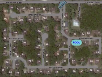 a map of the approximate location of a property at Put-in-Bay Island Club #104 in Put-in-Bay