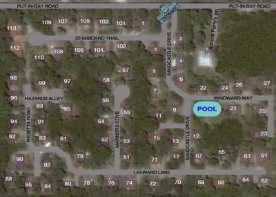 a map of a parking lot with a pool sign at Put-in-Bay Island Club #27 in Put-in-Bay